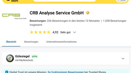 Oltre 1000 recensioni eccellenti su Trusted Shops per CRB Analyse Service GmbH | © CRB Analyse Service GmbH
