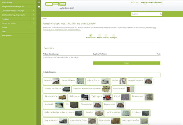 CRB selezione del negozio cliente analisi dell'amianto